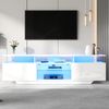 Merax 160cm Fernsehschrank,TV-Ständer mit 2 Schränken, Wohnzimmerschrank, Hochglanz-TV-Schrank mit LED-Lichtleiste, mit 8 Ablageflächen, 70-Zoll-Fernseher, Weiß Bild 2