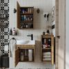 Roomart LEO Badmöbel Set– 4-teiliges Badezimmermöbel Set - Waschbeckenunterschrank mit Keramikwaschbecken, Spiegelschrank & Hochschrank - H 45 x B 24.5 x T 46.5 cm • Eiche Bild 4