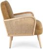 Sessel Dalida aus Stoff, skandinavischer Stil mit Rattan-Armlehnen, Senfgelb, bequem gepolstert Bild 2
