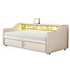 Schlafsofa Leinenstoff mit Ausziehbett, USB-Anschluss & LED, 90/180x200 cm, Beige, ohne Matratze Bild 4
