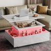 oyajia Couchtisch Hochglanz Wohnzimmertisch Mit LED Beleuchtung, Höhenverstellbarer (Bluetooth-Fernbedienung. App-Steuerung, offenen Fächern,stabil, pflegeleicht, Hochglanz-Design, 85 x 55 x 42-59.5cm Beistelltisch), mit 2 Schubladen und Stauraum Bild 3