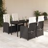 vidaXL 5-tlg. Garten-Essgruppe mit Kissen Schwarz Poly Rattan 3212303 Bild 1