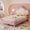 Polsterbett 90x200 cm aus PU mit gepolstertem Kopfteil und Krone – kindgerechtes Einzelbett in Rosa+Weiß Bild 2