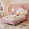 Polsterbett 90x200 cm aus PU mit gepolstertem Kopfteil und Krone – kindgerechtes Einzelbett in Rosa+Weiß Bild 2