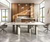 Esstisch Edge 300x100 Keramik Laminam® Travertino Bianco Creme-Weiß Pilier Metall Effektfinish Titan Bild 2
