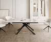 Esstisch Edge 180-220x100 Keramik Calacatta Luxe Weiß-Gold-Grau Kreuzgestell Rechteck Schwarz ausziehbar Bild 2