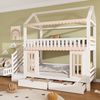 Merax 90x200cm Etagenbett, Kinderbett, Hausform, Seitlicher Stauraumschrank mit Leiter, 2 Schubladen, Dekorative Holzfenster und Zierleisten, Kiefer+MDF, Weiß+Natur Bild 2