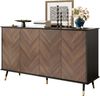 Sideboard 140x40x80 cm, Fischgrätfront, schwarzer MDF-Korpus mit Holzakzenten und goldfarbenen Metalllfüßen, Schwarz+braune Holzmaserung Bild 2