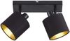 LED Deckenstrahler 2-flammig Schwarz, Stoffschirme Schwarz Gold, Breite 28cm Bild 2