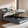 Polsterbett 90×200 cm mit Bettkasten, LED & USB, Vintage-Look, Grau Bild 3