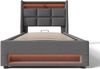 Polsterbett 90×200 cm mit Bettkasten, LED & USB, Vintage-Look, Grau Bild 5