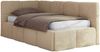 Jugendbett 90x200 ARVO Polsterbett mit Bettkasten, Stauraum & Gasdruckfeder, Modernes Design mit Kopfteil - Beige Plüsch - Links Seite Bild 5