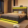 Flieks Polsterbett, LED Doppelbett Stauraumbett 2 USB-Anschluss 180x200cm Leinen Bild 3