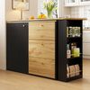 Ausziehbarer Bartisch 138–204×39×104 cm, 360° Dreh- und Ausziehfunktion, Wellendekor-Türen, 3 Schubladen, 3-stufiges Seitenregal, 104cmx138-204cmx39cm, Schwarz Bild 4