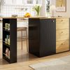 Ausziehbarer Bartisch 138–204×39×104 cm, 360° Dreh- und Ausziehfunktion, Wellendekor-Türen, 3 Schubladen, 3-stufiges Seitenregal, 104cmx138-204cmx39cm, Schwarz Bild 2