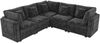 Merax L‑förmiges Ecksofa, 5‑Sitzer Modulsofa mit 3 Armlehnen‑Seitentaschen und 5 Kissen, Chenille‑ und Waffelstruktur‑Stoff, grau Bild 3