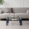Couchtisch H 45 x T 55 x B 100 cm, 2 Ebenen aus gehärtetem Glas mit grauem Glaselement Bild 3