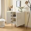 Refined Living Sideboard Aufbewahrungsschrank mit 4 Türen, Kommode, Wohnzimmerschrank (80 L × 36 B × 90 H cm, Modernes weißes Sideboard aus MDF mit Metallbeinen & Zinklegierung-Griffen, Skandinavischer Stil, Stauraum, Anrichte, 1 St, Flurschrank, Hochw... Bild 3