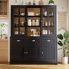 Hochschrank mit Acryl-Schiebetüren, Küchenvitrine, MDF & Metall, platzsparend, Kippschutz, modernes Design,Schwarz Bild 3