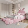 Kinderbett 90x200 cm, Polsterbett aus rosa Samt mit Hasenohren und dimmbarer LED, Metallkiel & Holzlatten,Rosa Bild 2