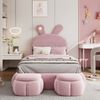 Kinderbett 90x200 cm, Polsterbett aus rosa Samt mit Hasenohren und dimmbarer LED, Metallkiel & Holzlatten,Rosa Bild 3