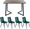 Merax Essgruppe (5-tlg),Esstisch mit 4 Stühlen Set, Moderner Küchentisch Set , Holzmaserung Küchentisch mit Schwarz Metallbeinen, MDF Tischplatte in Walnussfarbe,Dunkelgrün Samt Esszimmerstühle Bild 3