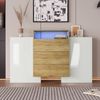 Merax Sideboard, Moderner Kommode, Schrank 140cm, Hochglanz-Weiß und Holzfarbe, Mehrfarbige LED-Lichteffekte Bild 5