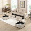 Sofa-Set aus Cord mit Schlaffunktion & Stauraum, 2 Hocker 52x52 cm, Beige Bild 2