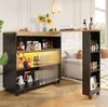 Ausziehbarer Bartisch 138-204x39x105 cm mit LED-Beleuchtung & Rollen, Schwarz Bild 2