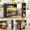 Ausziehbarer Bartisch 138-204x39x105 cm mit LED-Beleuchtung & Rollen, Schwarz Bild 5