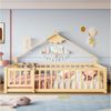 Flieks Kinderbett, Bodenbett Holzbett Hausbett 90x190cm mit Geländer Bild 1