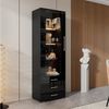 BlingBin Vitrine Hochglanzvitrine Glasvitrine Standvitrine mit LED-Beleuchtung (Aufbewahrungsschrank mit 3 Schubladen und 1-Tür, Gehärtetem Glas + Acryl, 1-St, Größe: 60*35*180cm, Tragfähig: 30kg, Bücherschrank) Vitrinenschränke für Wohnzimmer, Arbeits... Bild 3