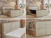 Doppelbett, Boxspringbett mit zwei Multipocket-Matratzen und ein Topper, Bettkästen, Eiche Wotan Holzrahmen, genähtes Kopfteil und Front - ALBERO 2 KING DUO - 140 x 200 cm - Beige Velours - H4 Bild 2