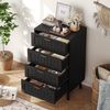 FUROKOY Kommode Sideboard mit 4 Schubladen Rattanschrank Küchenschrank, Schlafzimmerschrank Holz,Schwarz Bild 3