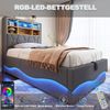 Kinderbett 90x200 cm mit LED, USB & Hydraulik-Stauraum, ohne Matratze, Leinen Grau Bild 5