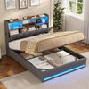 MSMASK Polsterbett Hydraulisches Stauraumbett mit LED-Bleuchtung, 90X200 cm (1-tlg, Ohne Matratze), Jugendbett mit USB- und Type-C-Anschlüsse, Leinenstoff Bild 2