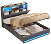 MSMASK Polsterbett Hydraulisches Stauraumbett mit LED-Bleuchtung, 90X200 cm (1-tlg, Ohne Matratze), Jugendbett mit USB- und Type-C-Anschlüsse, Leinenstoff Bild 5