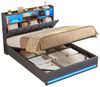 MSMASK Polsterbett Hydraulisches Stauraumbett mit LED-Bleuchtung, 90X200 cm (1-tlg, Ohne Matratze), Jugendbett mit USB- und Type-C-Anschlüsse, Leinenstoff Bild 4