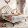 Polsterbett203*90*118-124cm mit höhenverstellbarem Kopfteil, attenrost und Samtbezug,Beige,inklusive Taschenfederkern Bild 1