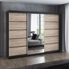 A&J MöbelLand 'Viluno 2' Schwebetürenschrank mit 4 Schubladen und Spiegel, Spanplatte, 215 x 59,5 x 200 cm, Natur / Natur / Schwarz / Schwarz Bild 3
