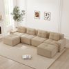 Boneless Sofas für Wohnzimmer,Modulares Sofa mit U-förmiger Chaiselongue 4-Sitzer Bequem Polstertes Tiefsitz 80% Corduroy-Cloud-Sofa Montagefreies Sofa Rutschfestes Design,Corduroy,Beige, Bild 3