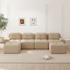 Boneless Sofas für Wohnzimmer,Modulares Sofa mit U-förmiger Chaiselongue 4-Sitzer Bequem Polstertes Tiefsitz 80% Corduroy-Cloud-Sofa Montagefreies Sofa Rutschfestes Design,Corduroy,Beige, Bild 2