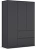 rauch Kleiderschrank, Drehtürenschrank COSTA, 3-türig, 2 Schubkästen, push-to-open, Grau metallic, 136 x 197 x 54 cm Bild 3