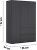 rauch Kleiderschrank, Drehtürenschrank COSTA, 3-türig, 2 Schubkästen, push-to-open, Grau metallic, 136 x 197 x 54 cm Bild 4