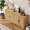 FUROKOY Sideboard Rattan Küchenschrank us Holz (Buffetschrank Highboard mit 4 Rattan Türen), für Schlafzimmer, Wohnzimmer, Flur, 140 x 40 x 80 cm, Holzfarbe Bild 3