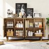 FUROKOY Sideboard Rattan Küchenschrank us Holz (Buffetschrank Highboard mit 4 Rattan Türen), für Schlafzimmer, Wohnzimmer, Flur, 140 x 40 x 80 cm, Holzfarbe Bild 4