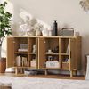 FUROKOY Sideboard Rattan Küchenschrank us Holz (Buffetschrank Highboard mit 4 Rattan Türen), für Schlafzimmer, Wohnzimmer, Flur, 140 x 40 x 80 cm, Holzfarbe Bild 2