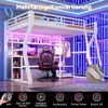 Hochbett mit RGB LED-Streifen, Schreibtisch, Lattenrost, Trittleiter, Kleiderstange, Regal, USB und Type-C, 140x200 cm, Kinderbett mit Rausfallschutz Bild 3