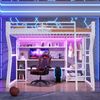 Hochbett mit RGB LED-Streifen, Schreibtisch, Lattenrost, Trittleiter, Kleiderstange, Regal, USB und Type-C, 140x200 cm, Kinderbett mit Rausfallschutz Bild 2