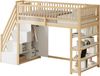 Hochbett 90x200 cm mit Kleiderschrank, Regalen und Sicherheitsleiter – Massivholz, 254×96×169 cm,Holzfarbe Bild 5